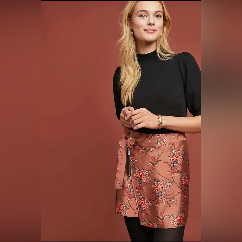Maeve Noveau Mock Neck Puff Sleeve Blouse